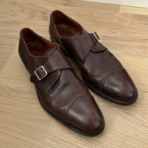 Massimo Matteo Leather Monk Strap Single Buckle Dress Shoes Brown Mens Size 10.5 - Picture 1 of 9